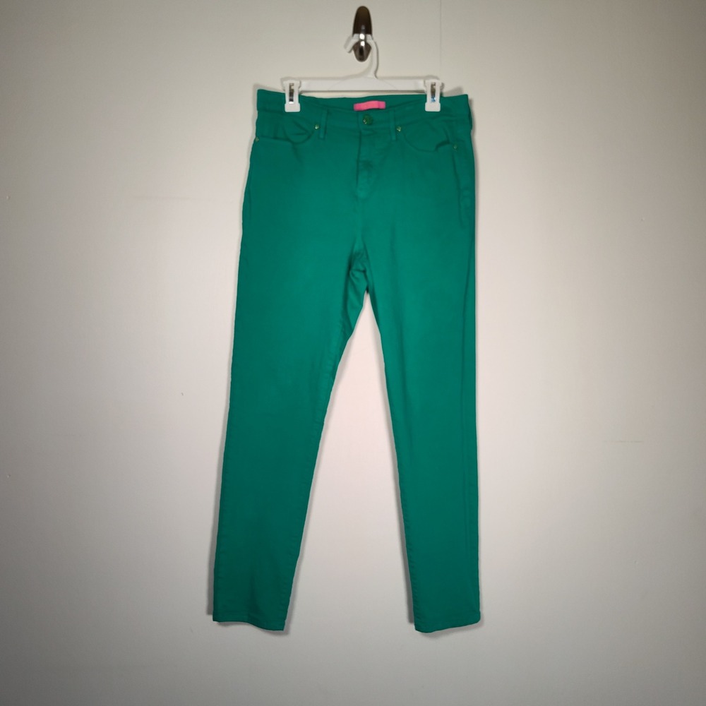 Lilly Pulitzer Eagan High Rise Skinny Jeans Botanical Green Stretch Denim Sz 12